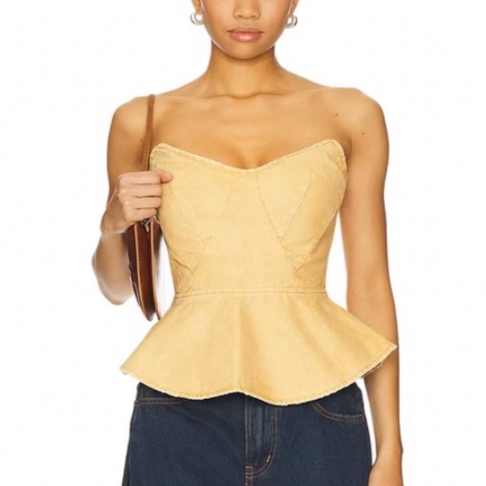 ✨ SALE✨ AFRM The Princess Peplum Top Beige Khaki Causal Cocktail